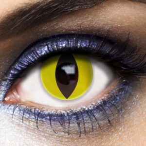 ACCESSOIRES DE FETE-LENTILLES-LENTILLES JAUNES-MAQUILLAGE-EFFET OEIL DE CHAT JAUNES-LENTILLES OEIL DE CHAT