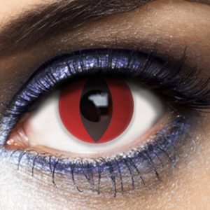 ACCESSOIRES DE FETE-LENTILLES-LENTILLES ROUGES-MAQUILLAGE-EFFET OEIL DE CHAT ROUGES-LENTILLES OEIL DE CHAT
