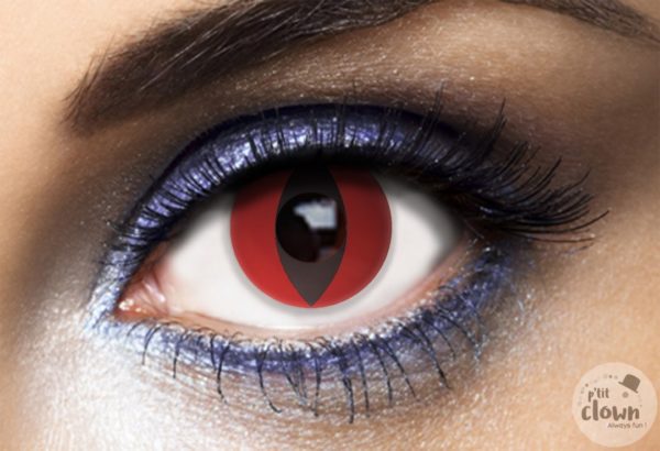 ACCESSOIRES DE FETE-LENTILLES-LENTILLES ROUGES-MAQUILLAGE-EFFET OEIL DE CHAT ROUGES-LENTILLES OEIL DE CHAT