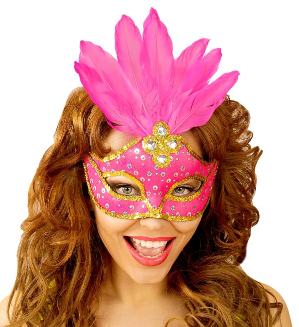 ACCESSOIRES DE FETE-MASQUES-MASQUE LOUP-MASQUE VENITIEN-MASQUE VENITIEN ROSE
