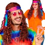 ACCESSOIRES DE FETE-PERRUQUES-PERRUQUE HIPPIE-PERRUQUE BRUNE-PERRUQUE HIPPIE BRUNE-PERRUQUE HOMME-PERRUQUE FEMME