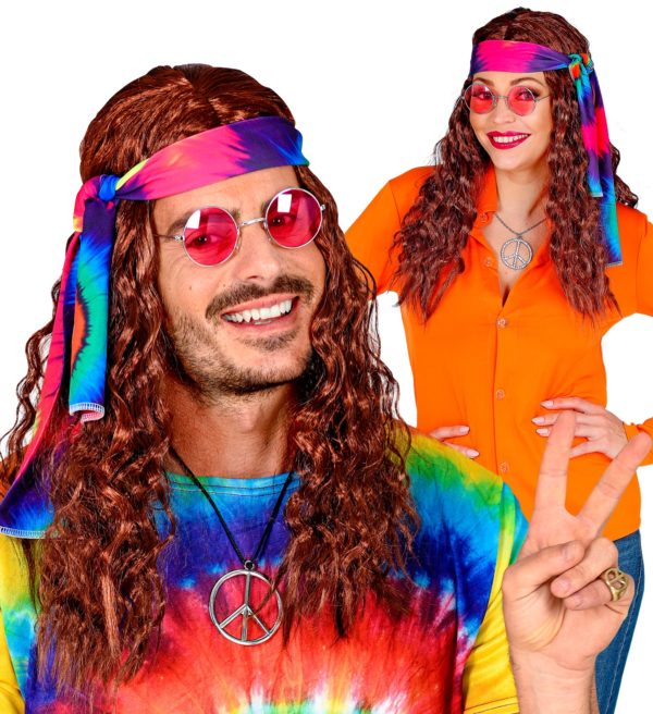 ACCESSOIRES DE FETE-PERRUQUES-PERRUQUE HIPPIE-PERRUQUE BRUNE-PERRUQUE HIPPIE BRUNE-PERRUQUE HOMME-PERRUQUE FEMME