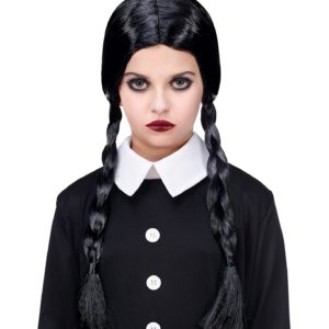 ACCESSOIRES DE FETE-PERRUQUES-PERRUQUE MERCREDI-PERRUQUE FILLE SOMBRE-PERRUQUE TRESSES NOIRES