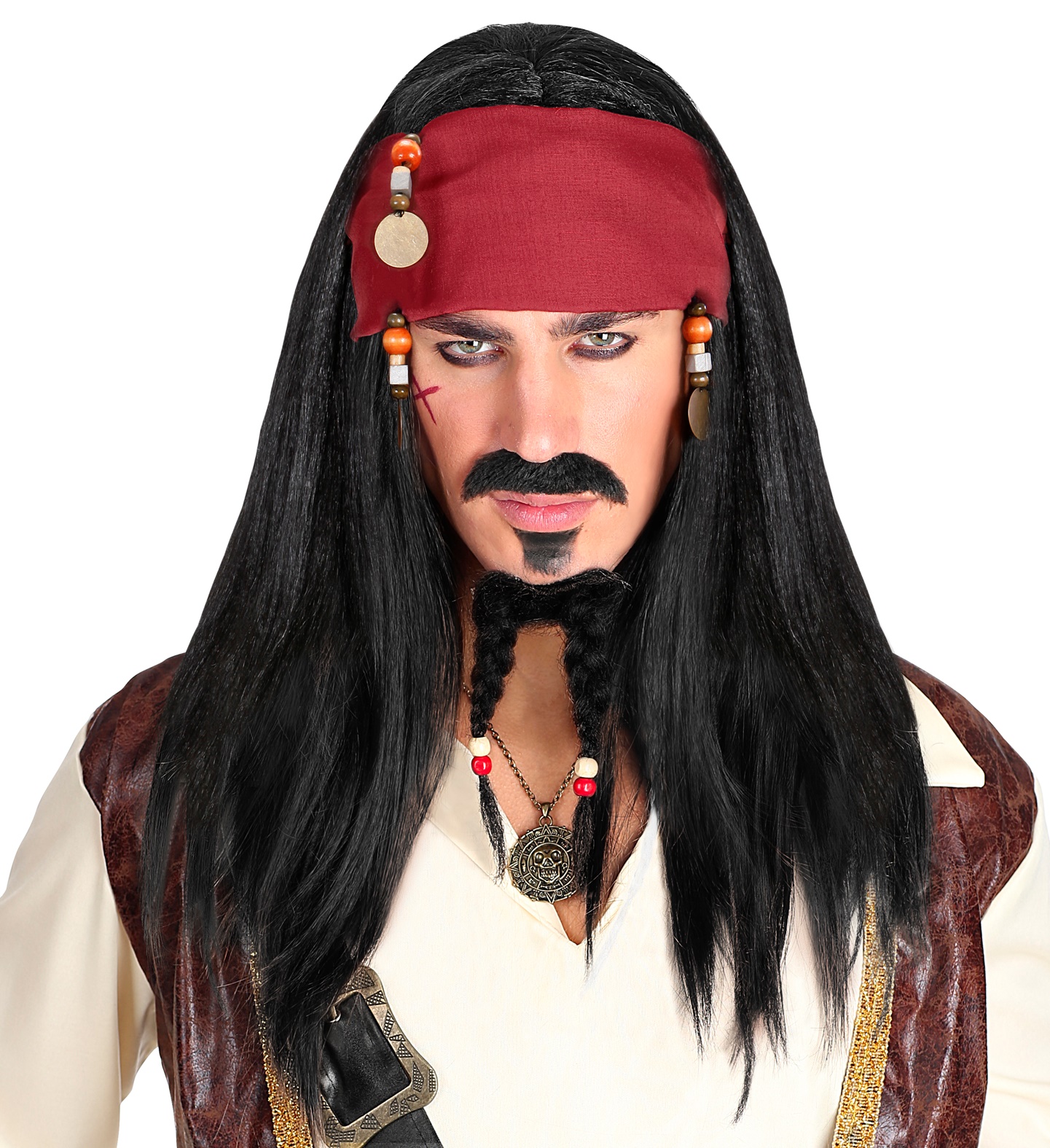 Perruque Longue De Pirate Avec Bandana - Déguisement Homme Carnaval, Soirée à Thème