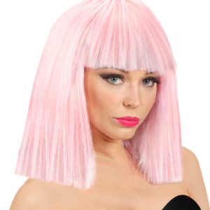 ACCESSOIRES DE FETE-PERRUQUES-PERRUQUE ROSE-PERRUQUE ROSE PALE-PERRUQUE SHOWGIRL