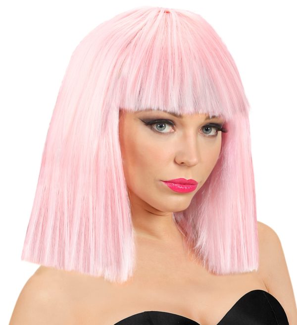 ACCESSOIRES DE FETE-PERRUQUES-PERRUQUE ROSE-PERRUQUE ROSE PALE-PERRUQUE SHOWGIRL