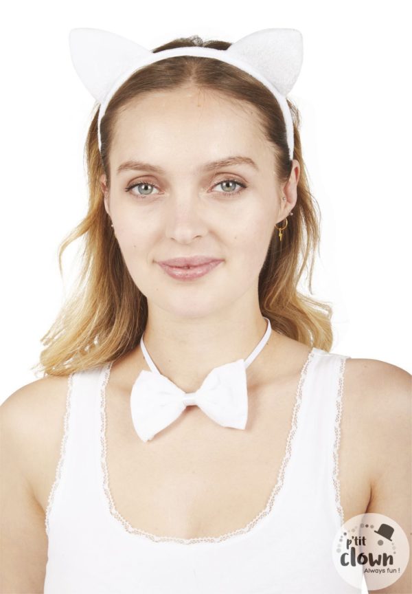 ACCESSOIRES DE FETE-SET CHAT BLANC-ACCESSOIRES ANIMAUX-CHAT BLANC