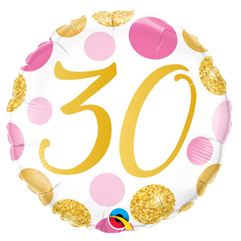 Anniversaire adulte, 30 ans, ballons alu, gold and pink