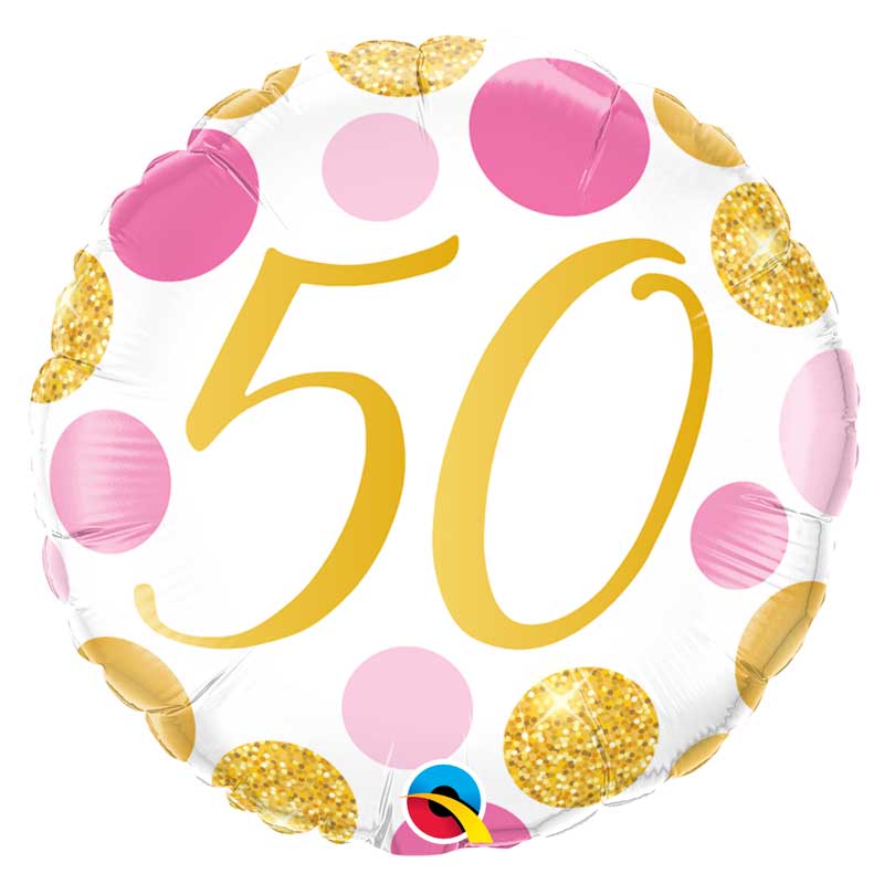 Anniversaire adulte, 50 ans, ballons alu, gold and pink