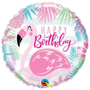 Anniversaire adulte, flamant rose, ballons alu, happy birthday