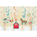 Anniversaire enfant, animaux de la ferme, décoration swirl