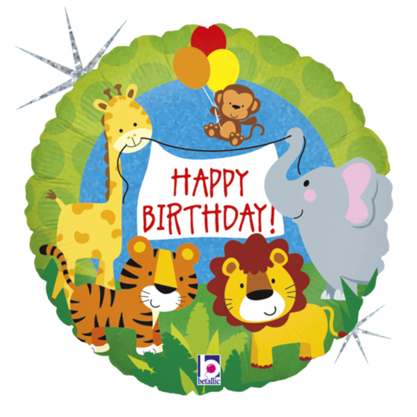 Anniversaire enfant, animaux de la jungle, ballon alu, birthday