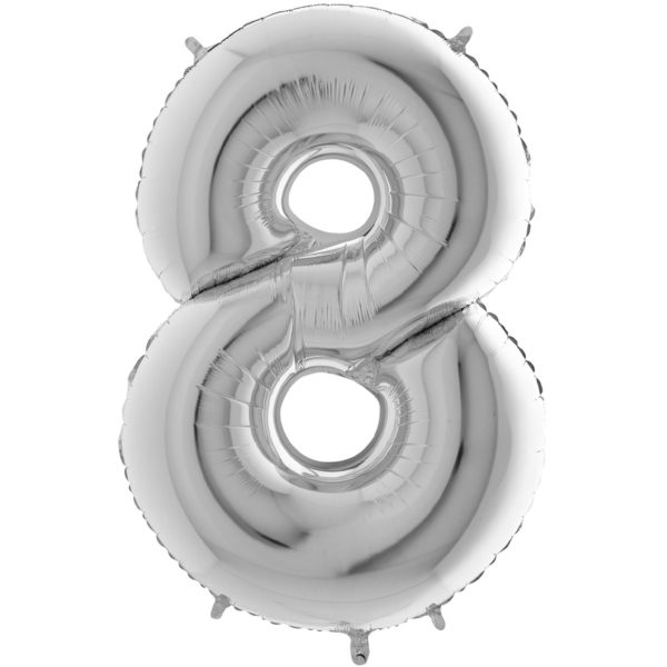 Ballons et hélium, ballons aluminium, ballons chiffres, argent, 66 cm, 8
