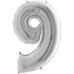 Ballons et hélium, ballons aluminium, ballons chiffres, argent 36 cm, 9