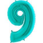 Ballons et hélium, ballons aluminium, ballons chiffres, menthe, 66 cm, 9
