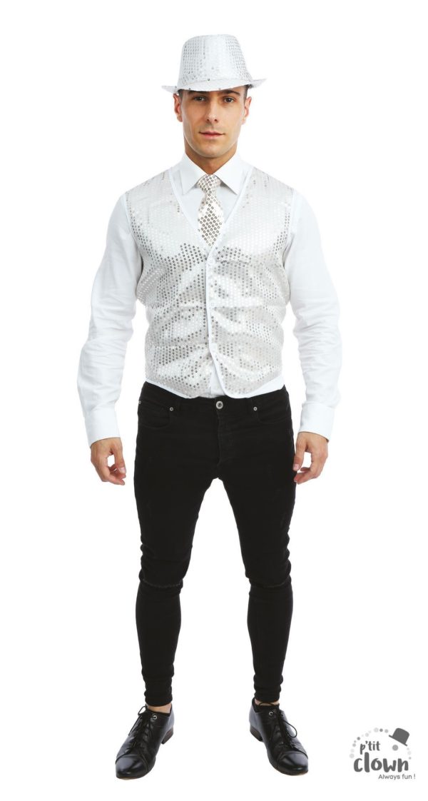 ACCESSOIRES DE FETE-DEGUISEMENTS-GILET A SEQUINS ARGENT-GILET A SEQUINS ARGENT ADULTE