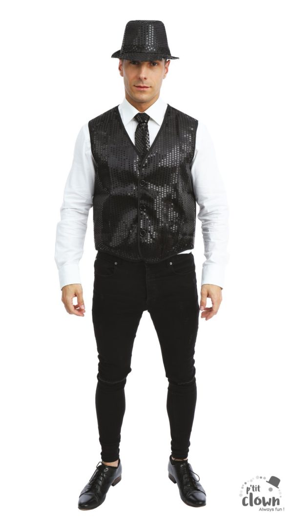 ACCESSOIRES DE FETE-DEGUISEMENTS-GILET A SEQUINS NOIR-GILET A SEQUINS NOIR ADULTE