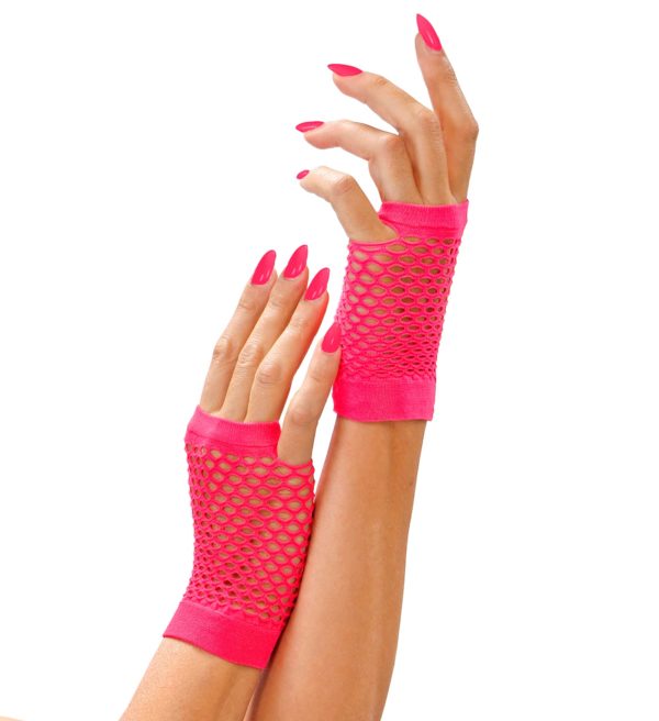 ACCESSOIRES DE FETE-ACCESSOIRES FLUO-GANTS FLUO-MITAINES COURTES-FLUO-GANTS ROSE FLUO