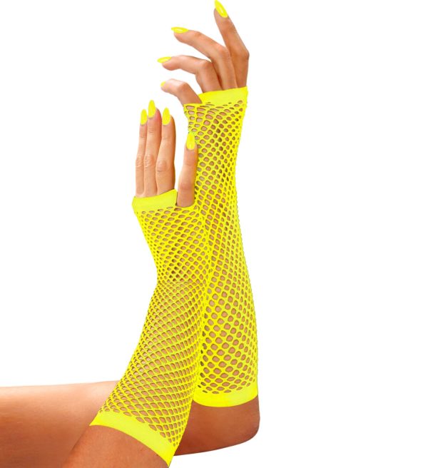 ACCESSOIRES DE FETE-ACCESSOIRES FLUO-GANTS FLUO-MITAINES LONGUES FLUO-GANTSA JAUNE FLUO