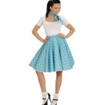 ACCESSOIRES DE FETE-DEGUISEMENTS-DEGUISEMENT ADULTE-DEGUISEMENT ANNEES 50-JUPE A POIS-JUPE ANNEES 50-JUPE ANNEES 50 BLEU