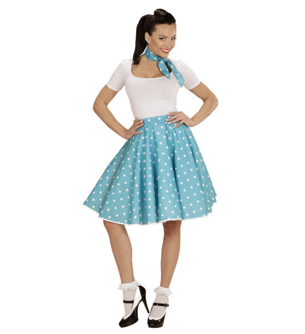 ACCESSOIRES DE FETE-DEGUISEMENTS-DEGUISEMENT ADULTE-DEGUISEMENT ANNEES 50-JUPE A POIS-JUPE ANNEES 50-JUPE ANNEES 50 BLEU