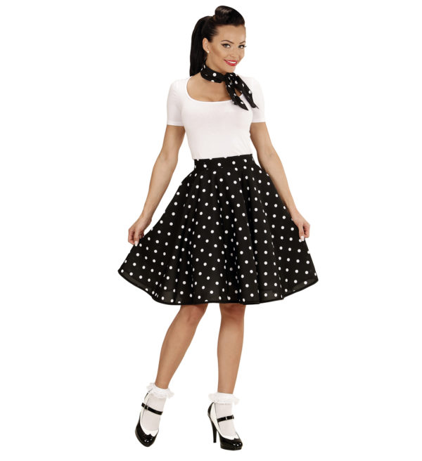 ACCESSOIRES DE FETE-DEGUISEMENTS-DEGUISEMENT ADULTE-DEGUISEMENT ANNEES 50-JUPE A POIS-JUPE ANNEES 50-JUPE ANNEES 50 NOIR