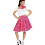 ACCESSOIRES DE FETE-DEGUISEMENTS-DEGUISEMENT ADULTE-DEGUISEMENT ANNEES 50-JUPE A POIS-JUPE ANNEES 50-JUPE ANNEES 50 ROSE