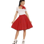 ACCESSOIRES DE FETE-DEGUISEMENTS-DEGUISEMENT ADULTE-DEGUISEMENT ANNEES 50-JUPE A POIS-JUPE ANNEES 50-JUPE ANNEES 50 ROUGE