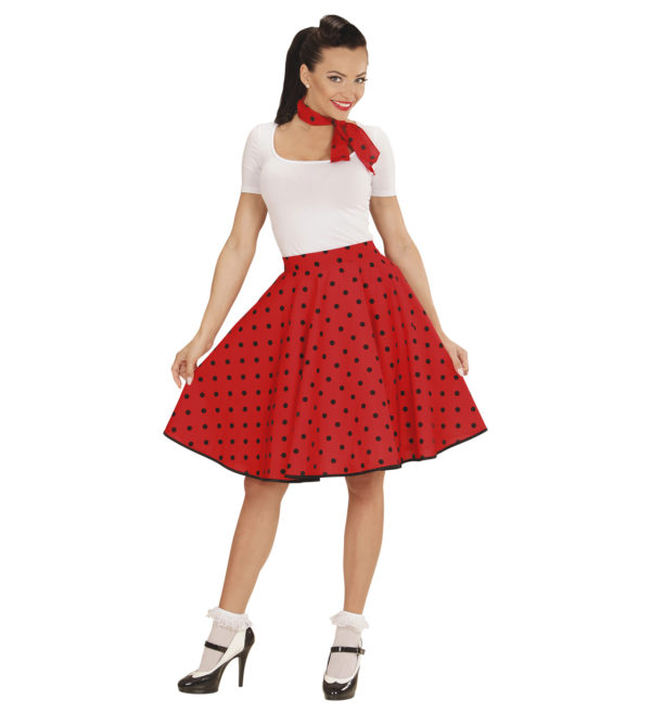 ACCESSOIRES DE FETE-DEGUISEMENTS-DEGUISEMENT ADULTE-DEGUISEMENT ANNEES 50-JUPE A POIS-JUPE ANNEES 50-JUPE ANNEES 50 ROUGE