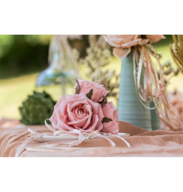 ARTICLES DE FETE-DECORATION FLORALE-DECORATION DE TABLE-BOUQUET 3 ROSES ROSE POUDRE