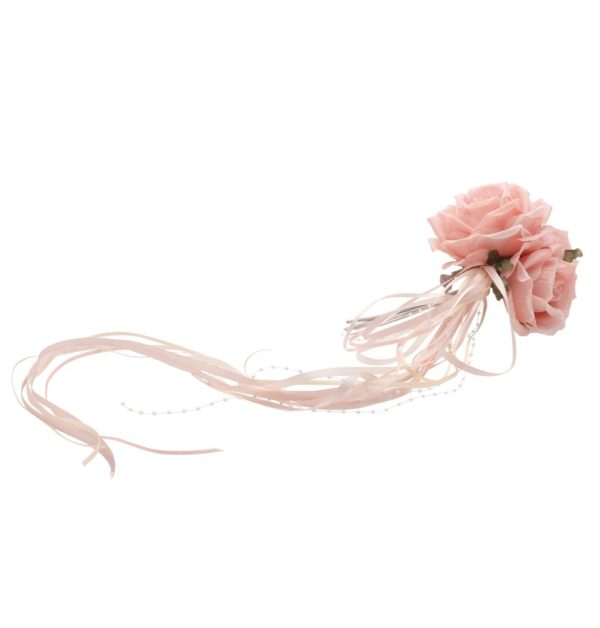 ARTICLES DE FETE-DECORATION FLORALE-DECORATION DE TABLE-BOUQUET 3 ROSES ROSE POUDRE