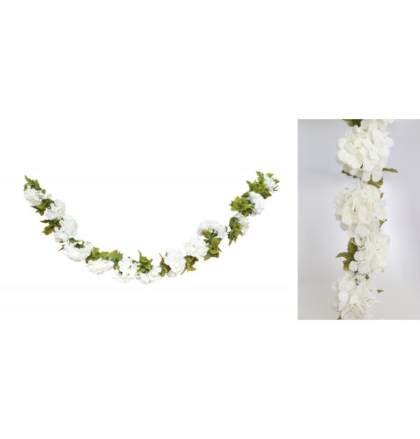 ARTICLES DE FETE-GUIRLANDE FLORALE-GUIRLANDE HORTENSIA BLANCHES