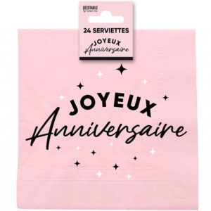 ARTICLES DE FETE-ANNIVERSAIRE-ANNIVERSAIRE ROSE-SERVIETTES ANNIVERSAIRE