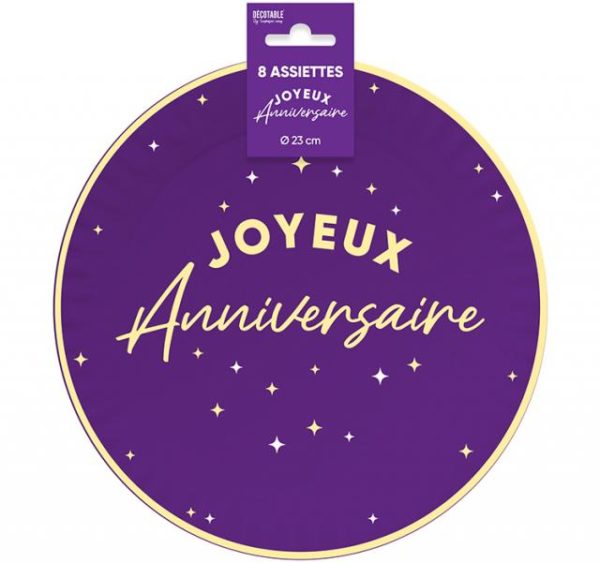 ANNIVERSAIRE-THEMESCOULEURES-VIOLET-ASSIETTES23CM