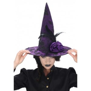 FETESETOCCASIONS-HALLOWEEN-ACCESSOIRESCHEVEUX-CHAPEAUX-SORCIERE-ROSES-VIOLET-NOIR