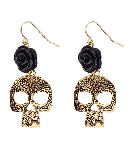 FETESETOCCASIONS-HALLOWEEN-BIJOUX-BOUCLESDOREILLES-ROSESNOIRESCRANESDOREE