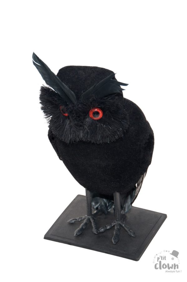 FETESETOCCASIONS-HALLOWEEN-DECODETABLE-CHOUETTE-NOIR-PLUMES