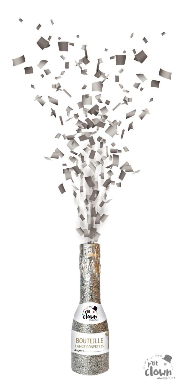 FETESETOCCASIONS-NOEL-ACCESSOIRES-BOUTEILLESCANONACONFETTIS-16CM-ARGENT