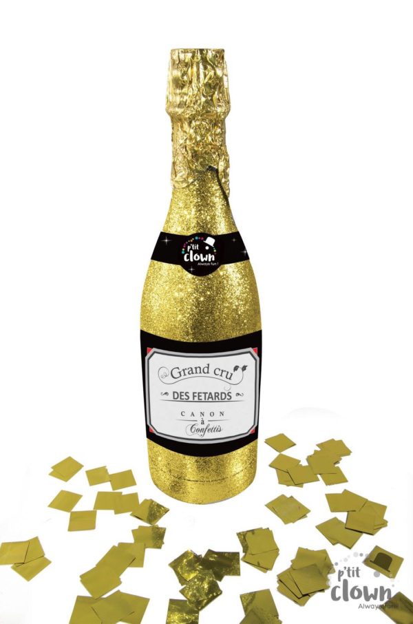 FETESETOCCASIONS-NOEL-ACCESSOIRES-BOUTEILLESCANONACONFETTIS-32CM-OR