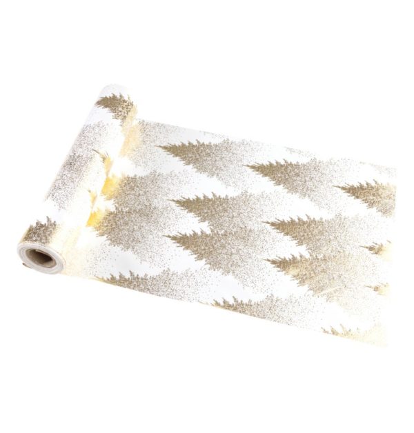 chemin-de-table-velours-blanc-tree-spirit-impression-or-28cm-x-3m