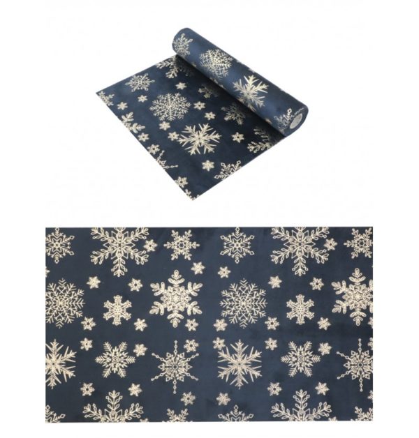 chemin-de-table-velours-snowflake-bleu-fonce-or-metal-28cm-x-3m