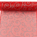 CHEMINDETABLE-ORGANDI-ROUGE-PAILLETTES-ARGENTEE