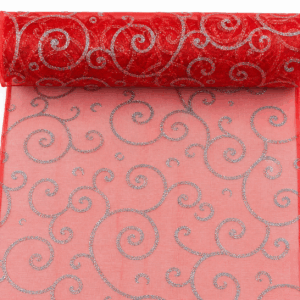 CHEMINDETABLE-ORGANDI-ROUGE-PAILLETTES-ARGENTEE