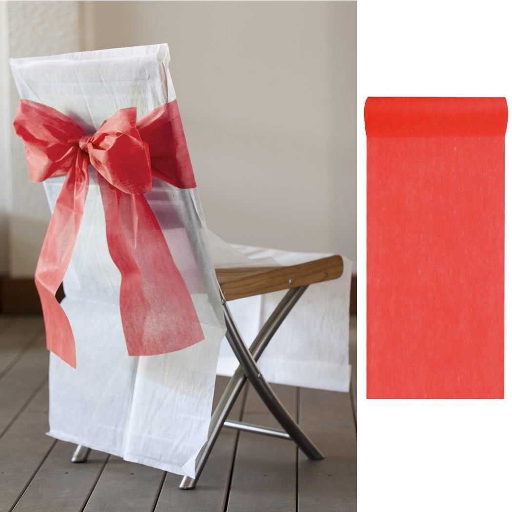 6 NŒUDS INTISSÉ ROUGE POUR DÉCORATION DE CHAISE 22,5 cm x 2,75 m
