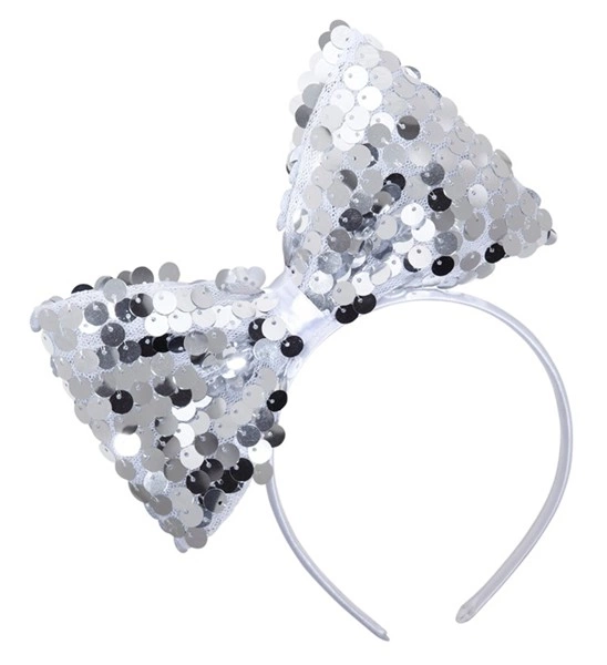 ACCESSOIRESDEFETES-ACCESSOIRESANNES80-SERRETETE-NOEUD-PAILLETTE-ARGENT