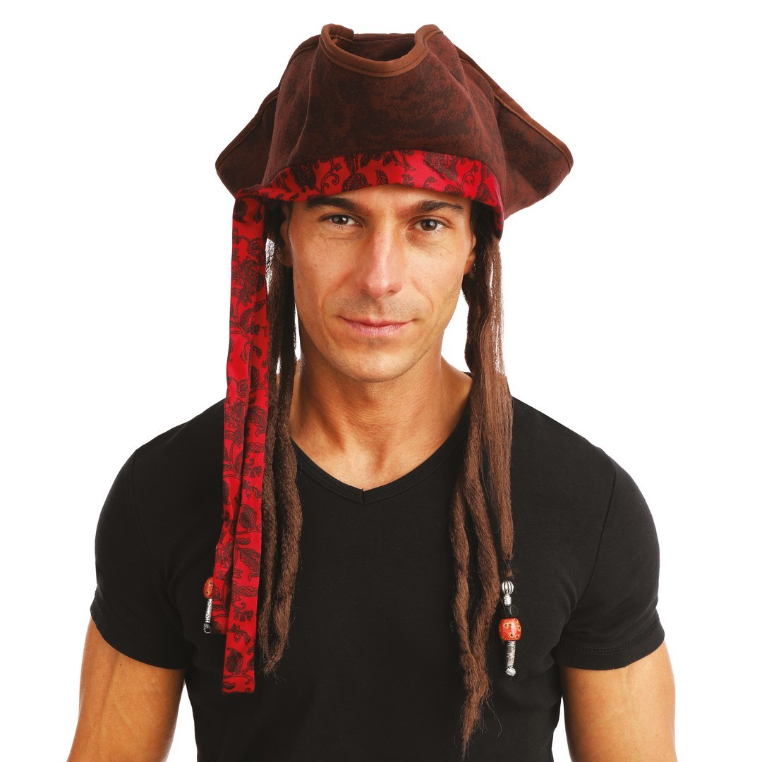 Chapeau de pirate marron à dreadlocks