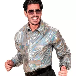 DEGUISEMENT-ADULTE-ANNEES70-CHEMISE-ARGENT-HOLOGRAPHIQUE-PORTER