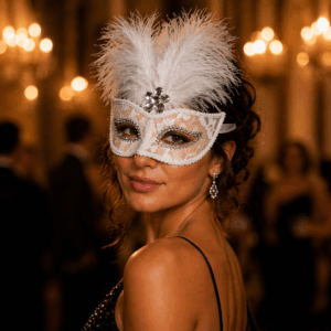 ACCESSOIRESDEFETES-MASQUESETLOUPS-VENITIEN-PLUME-BLANC