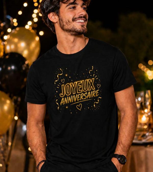 HUMORISTIQUE-TEXTILE-TSHIRT-JOYEUXANNIVERSAIRE-NOIR-COTON HUMORISTIQUE-TEXTILE-TSHIRT-JOYEUXANNIVERSAIRE-NOIR-COTON