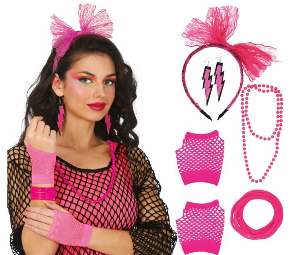 ACCESSOIRESDEFETES-ANNEES80-FLUO-SET-ROSE ACCESSOIRESDEFETES-ANNEES80-FLUO-SET-ROSE